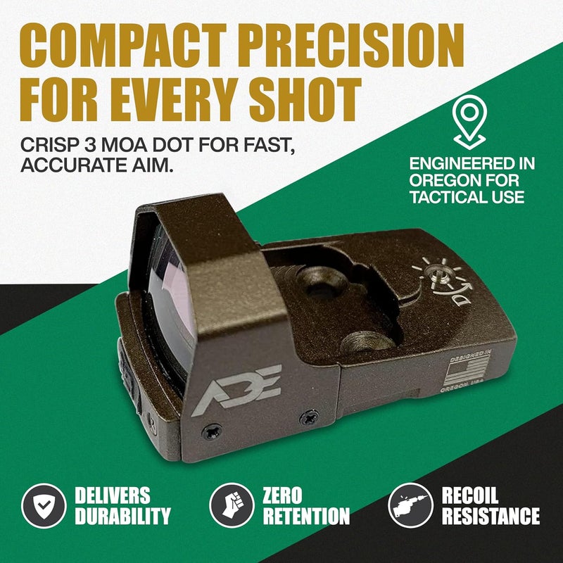 Ade Advanced Optics RD3-006B Reflex Dot Sight with Picatinny Rail Mount – Compatible with Doctor / Vortex Venom / Burris Fastfire Footprint – Compact Dot Optic, Green or Blue Dot, Black or Tan - Image 2